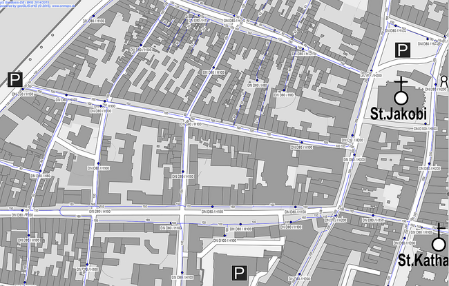 Kartenbild mit Hydranten und HR-Leitungen auf ATKIS-Karte